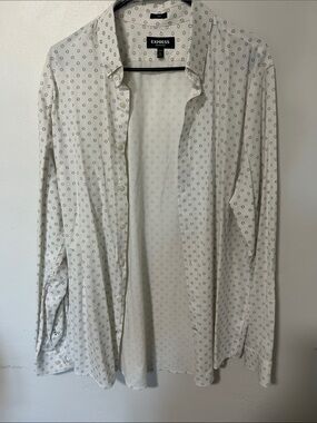 Express White Button-Up Shirt Jacket with Small Gray Ring Print